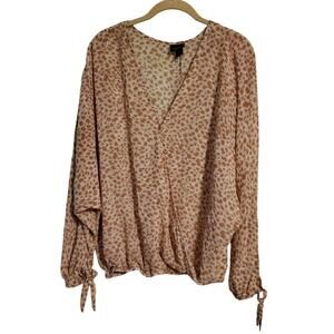 Daytrip Buckle Sheer Cheetah Print Long Sleeve Blouse Top Size Large